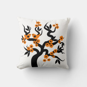 Orangefarbene Liebesvögel Sakura Kirschbaum Kissen