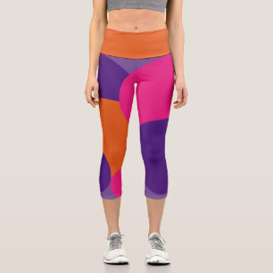 Orangefarbene, Lila und Hot-Pink-Polka-Punkte Capri Leggings