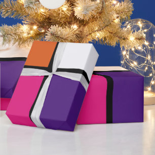 Orangefarbene, Lila und Hot-Pink-Quadrate  Geschenkpapier