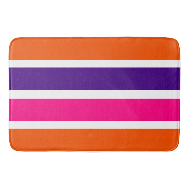 Orangefarbene, Lila und Hot-Pink-Streifen Badematte (Vorderseite)