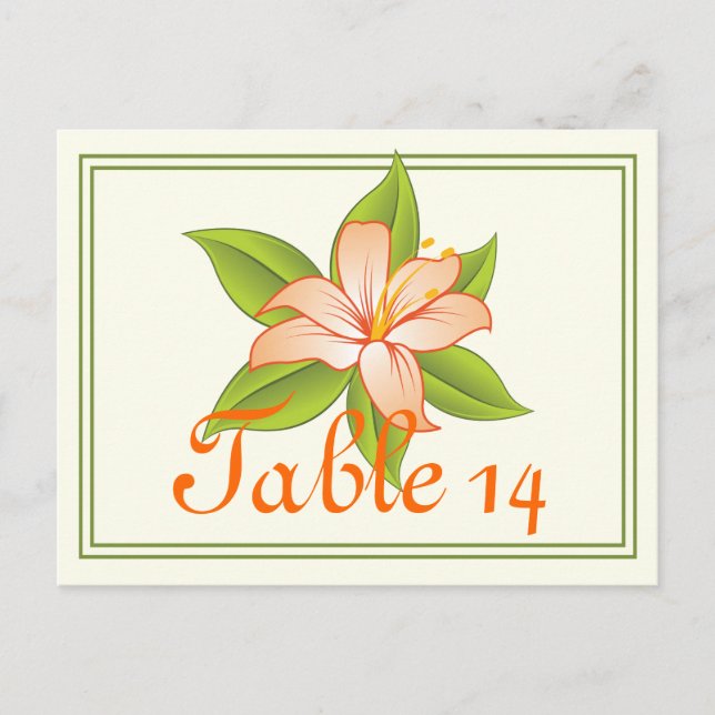 Orangefarbene Lilienhochzeit Tischnummer (Vorderseite)