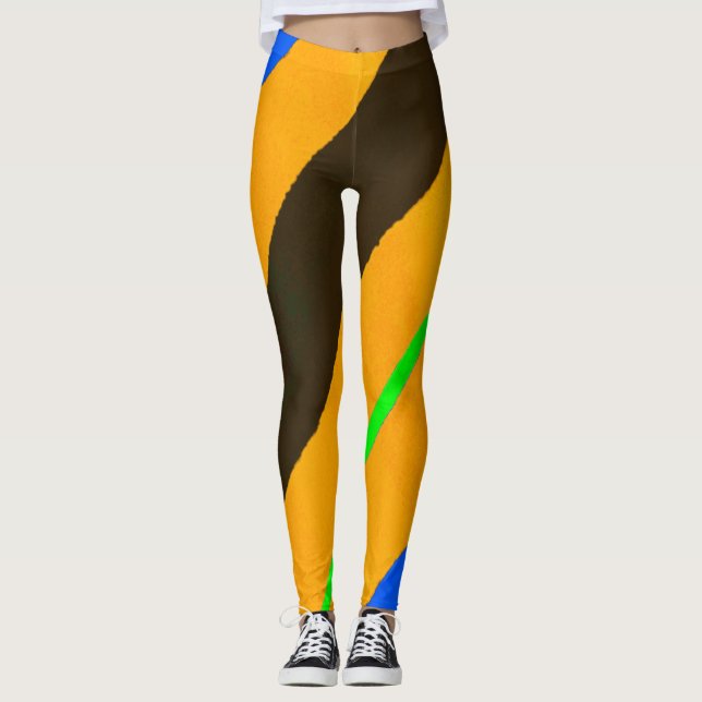 Orangefarbene Linien Leggings (Vorderseite)