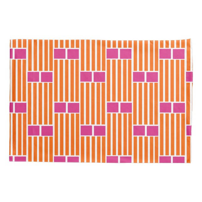 Orangefarbene Linien und rosa Schachteln Kissenbezug (Rückseite)