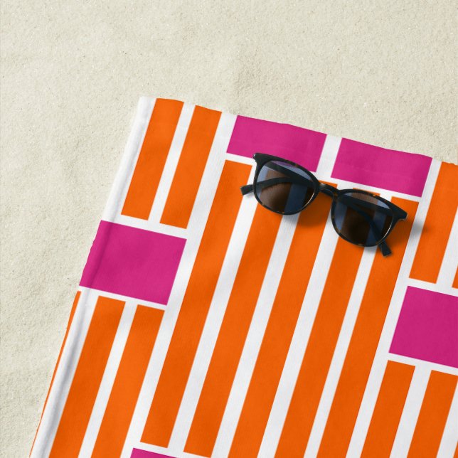 Orangefarbene Linien und rosa Schachteln Strandtuch (Beispiel)