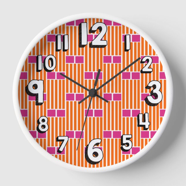 Orangefarbene Linien und rosa Schachteln Uhr (Vorderseite)