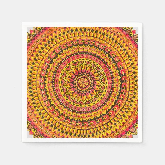 Orangefarbene Mandala Originalkunst  Serviette (Vorderseite)
