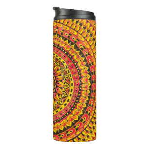 Orangefarbene Mandala Originalkunst Thermosbecher