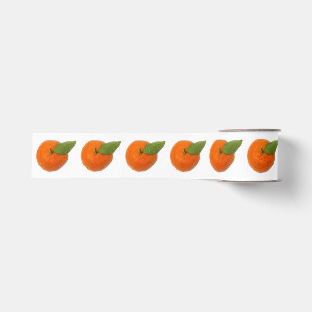 Orangefarbene Mandarine mit grünem Blattgrosgrain Ripsband (Vorderseite)