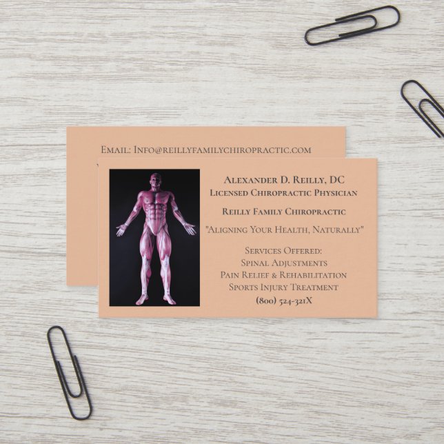 Orangefarbene Massagetherapie Chiropraktischer Arz Visitenkarte (Vorderseite/Rückseite Beispiel)
