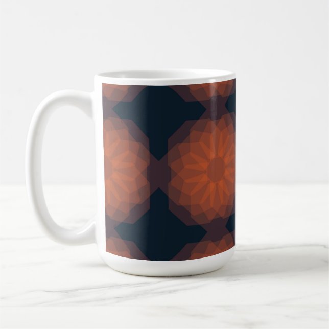 Orangefarbene, moderne geometrische Blume Kaffeetasse (Links)