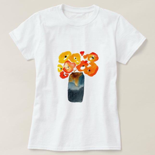 Orangefarbene Mohn-Blume T-Shirt (Design vorne)