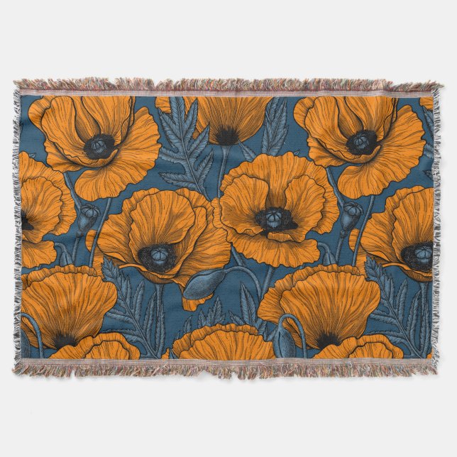 Orangefarbene Mohn in dunkelblau Decke (Vorderseite)