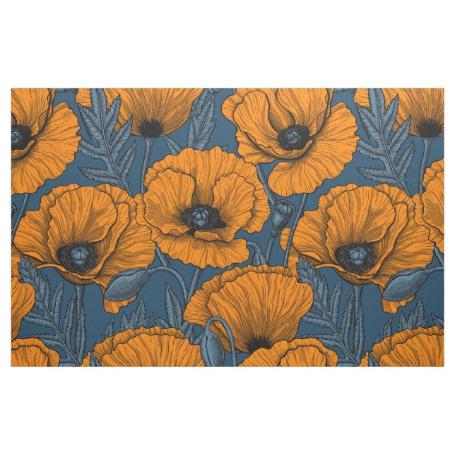 Orangefarbene Mohn in dunkelblau Stoff (Fat Quarter (45,7 x 55,9 cm))