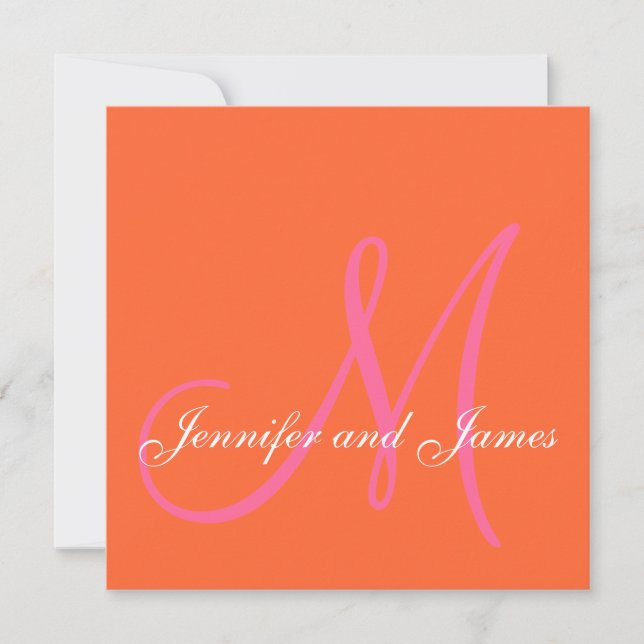 Orangefarbene Monogramm-Namen Hochzeitseinladungen Einladung (Vorderseite)