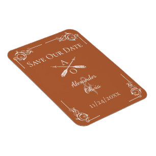 Orangefarbene Monogramme und Pfeile Save the Date Magnet