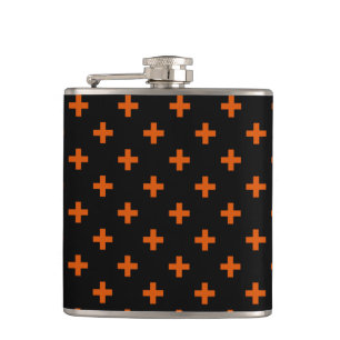 Orangefarbene Polka-Kreuze auf schwarz Flachmann