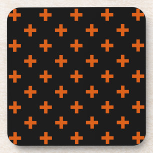 Orangefarbene Polka-Kreuze auf schwarz Getränkeuntersetzer
