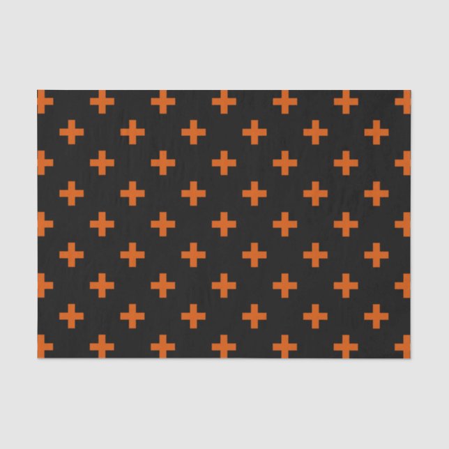Orangefarbene Polka-Kreuze auf schwarz Seidenpapier (Vorderseite)