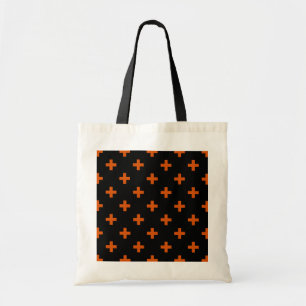 Orangefarbene Polka-Kreuze auf schwarz Tragetasche