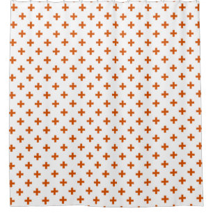 Orangefarbene Polka-Kreuze auf weiß Duschvorhang