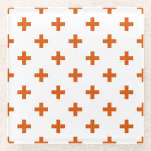 Orangefarbene Polka-Kreuze auf weiß Glasuntersetzer