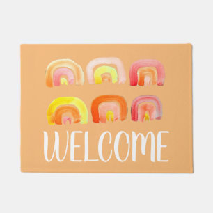 Orangefarbene Regenbogen-niedliche Retrografik Fußmatte