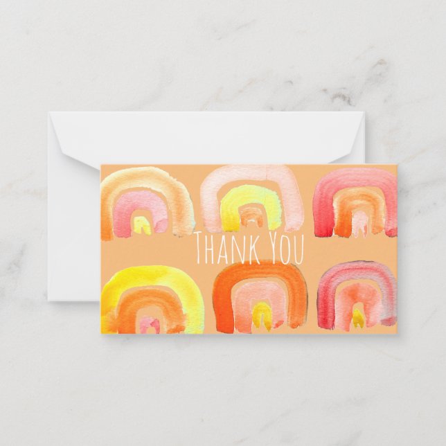 Orangefarbene Regenbogen-niedliche Retrografik Mitteilungskarte (Vorderseite)