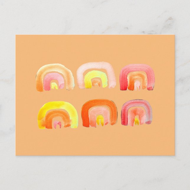 Orangefarbene Regenbogen-niedliche Retrografik Postkarte (Vorderseite)