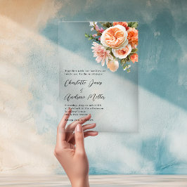 Orangefarbene rosa Blumen Hochzeit Acryleinladungen