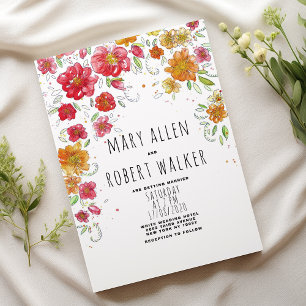 Orangefarbene Rosa Blütenlandschaft Hochzeit Einladung