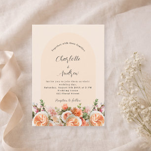 Orangefarbene Rosa-Floren Hochzeit Einladung