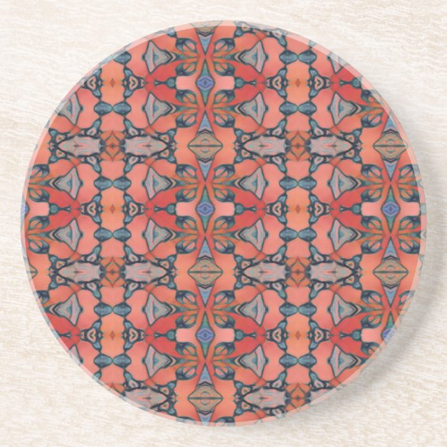 Orangefarbene, rosa geometrische Keramik Getränkeuntersetzer (Vorne)