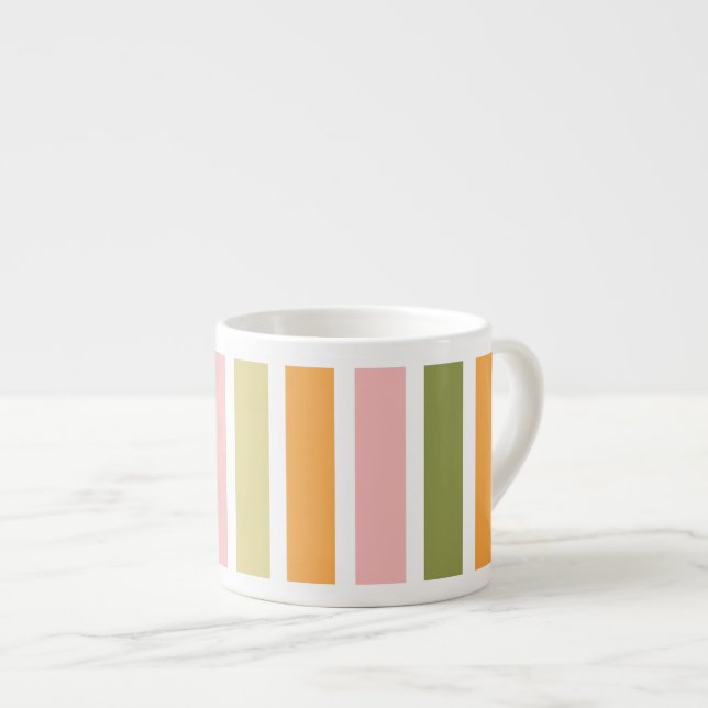 Orangefarbene Rosa Gold und grüne Streifen Espressotasse (Vorderseite Rechts)