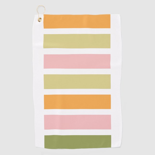 Orangefarbene Rosa Gold und grüne Streifen Golfhandtuch (Vorderseite)