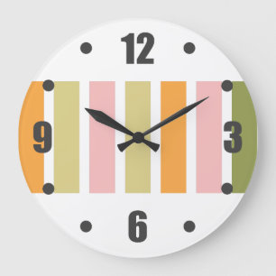 Orangefarbene Rosa Gold und grüne Streifen Große Wanduhr