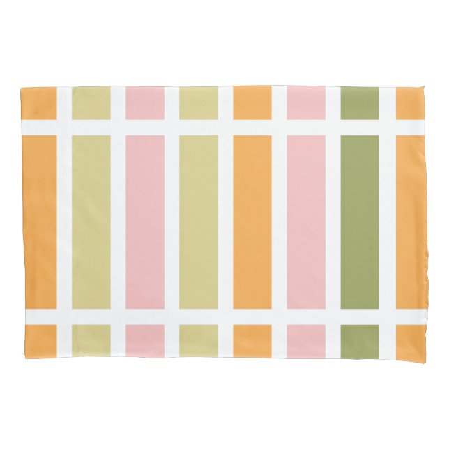 Orangefarbene Rosa Gold und grüne Streifen Kissenbezug (Vorderseite)