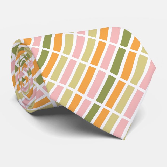 Orangefarbene Rosa Gold und grüne Streifen Krawatte (Gerollt)