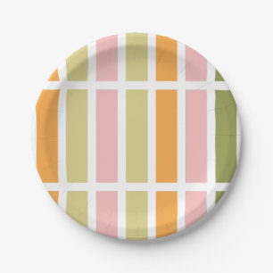 Orangefarbene Rosa Gold und grüne Streifen Pappteller