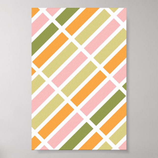 Orangefarbene Rosa Gold und grüne Streifen Poster (Vorne)