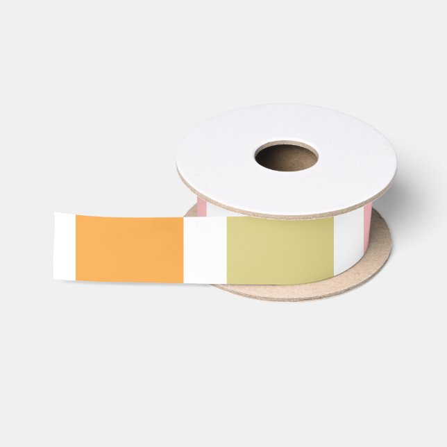 Orangefarbene Rosa Gold und grüne Streifen Satinband (Spule)