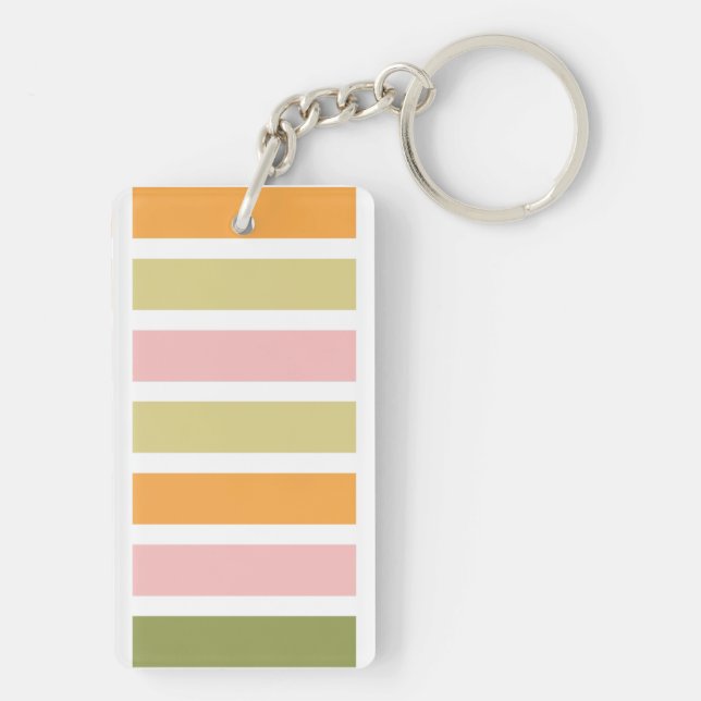 Orangefarbene Rosa Gold und grüne Streifen Schlüsselanhänger (Rückseite)