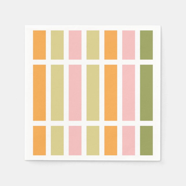 Orangefarbene Rosa Gold und grüne Streifen Serviette (Vorderseite)