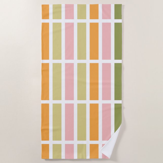Orangefarbene Rosa Gold und grüne Streifen Strandtuch (Vorderseite)