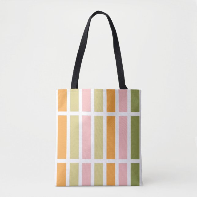 Orangefarbene Rosa Gold und grüne Streifen Tasche (Vorderseite)