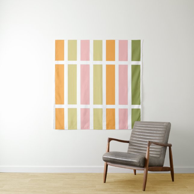 Orangefarbene Rosa Gold und grüne Streifen Wandteppich (Beispiel)