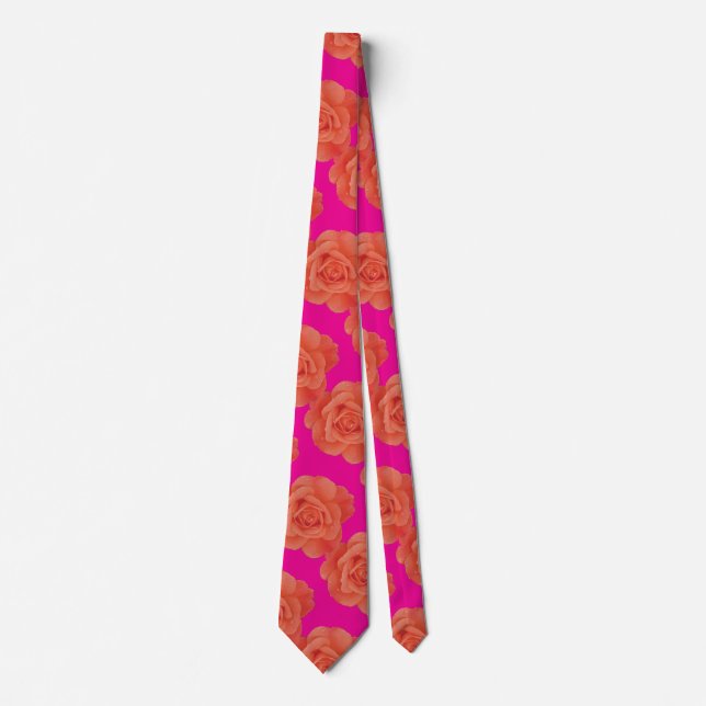 Orangefarbene, rosa Rose Moderne Farben Krawatte (Vorderseite)
