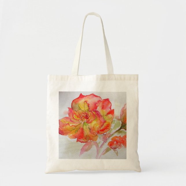 Orangefarbene Rose Aquarellmalerei Tote Beutel Tragetasche (Vorne)
