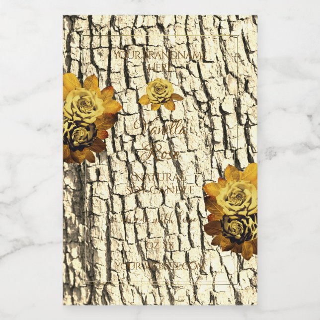 Orangefarbene Rose, hellbraune Holzkörner Lebensmitteletikett (Einzelnes Label)