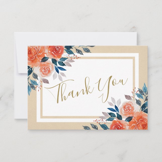 Orangefarbene Rose Hochzeit Dankeschön-Karte Einladung (Vorderseite)