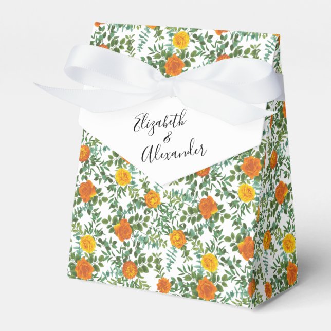 Orangefarbene Rose Hochzeit florale Moderne Geschenkschachtel (Vorderseite)
